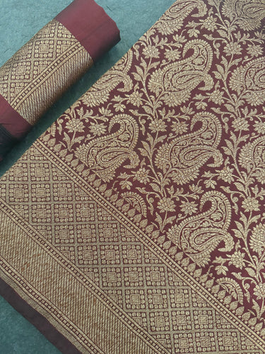 Banarasi Katan Pure Silk Saree | Handwoven | Deep Maroon with Antique Zari | Ships from California